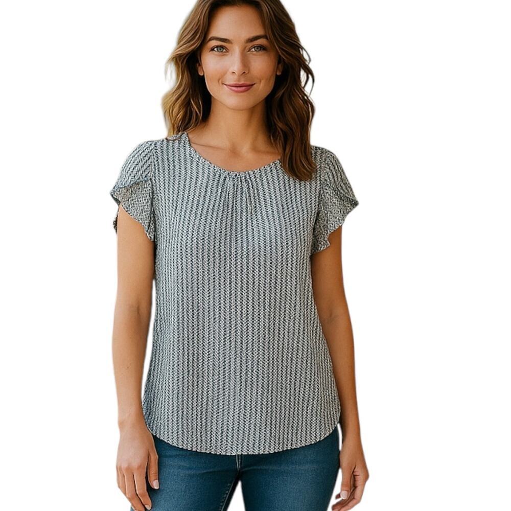 Adrianna Papell Sz L Black & White Lightweight Geometrical Print Top |